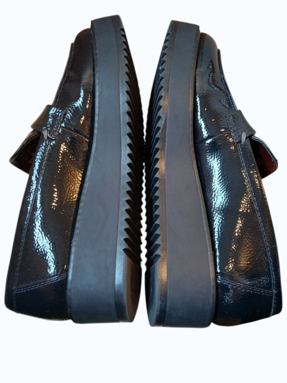 FRANCO SARTO Navy Blue Patent Leather Platform Loafers - Picture 5 of 12